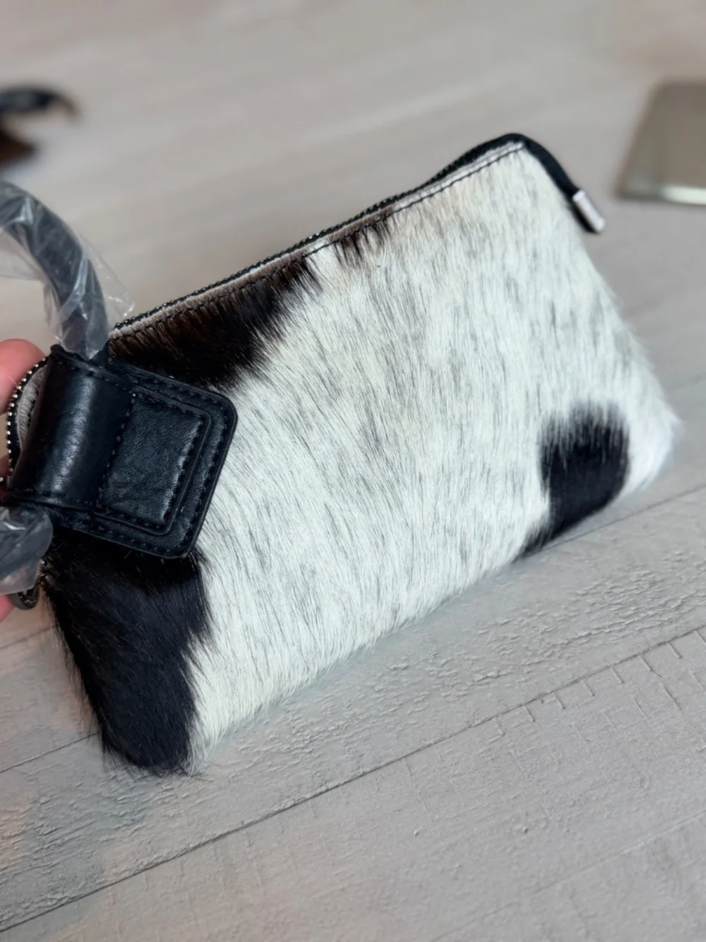 Montana West Genuine Hair-On Cowhide Ring Handle Wristlet Clutch Bag